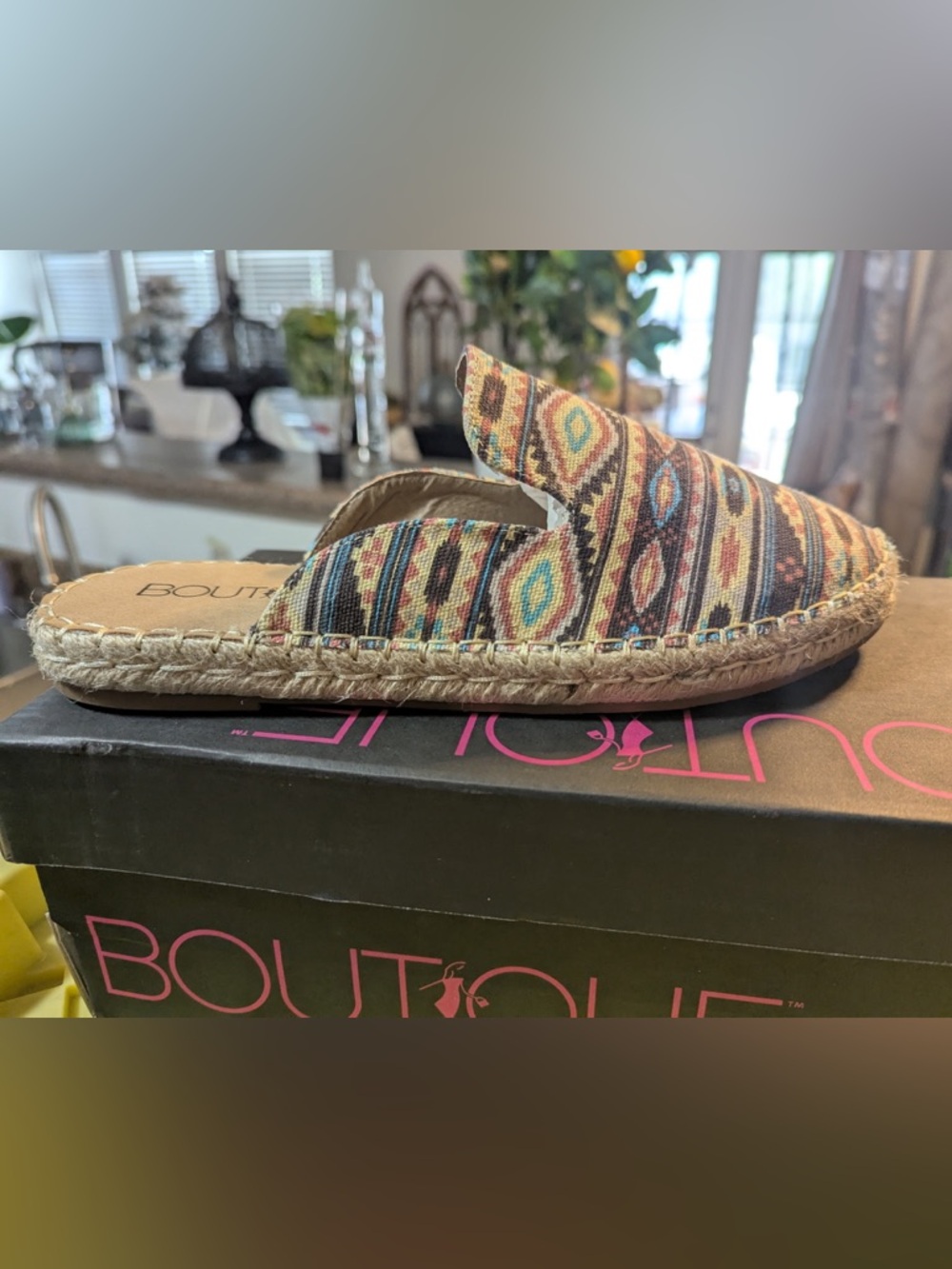 Boutique Espadrille Mule - Multicolor Tribal Print
